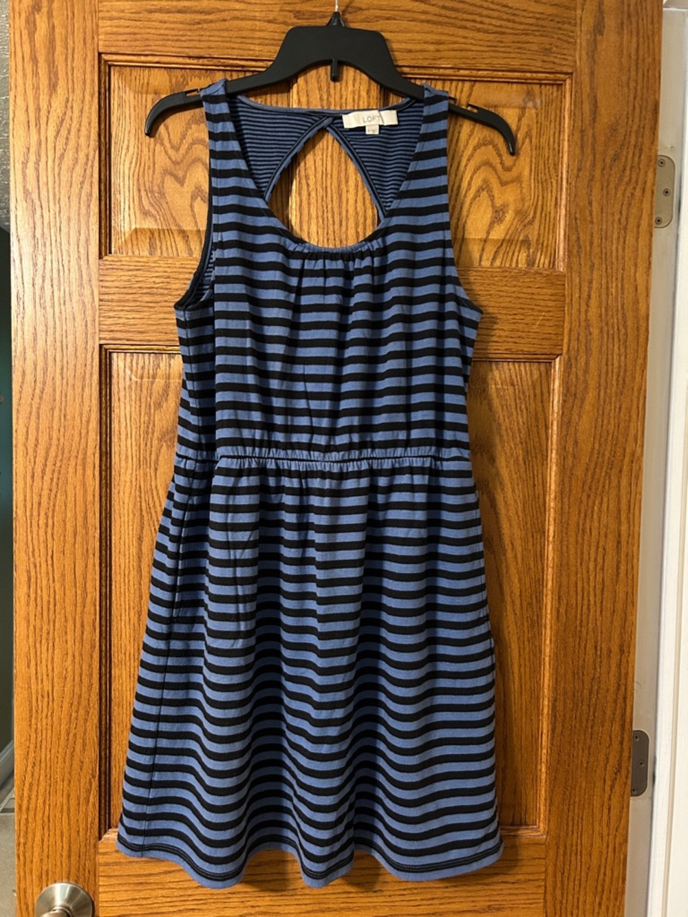LOFT Blue and Navy Striped Sleeveless Dress